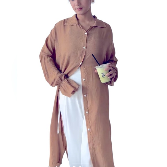 H&M Maxi Brown Shirt Dress Dovetail Sides Patch Pocket Front Button Small NWT - Picture 14 of 14